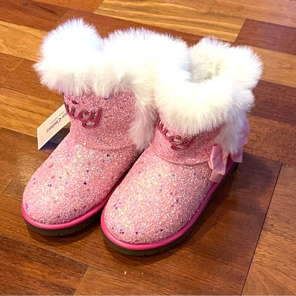 JUICY COUTURE Lil Yorba Linda Toddler Girls Ankle Boots Pink Bling Faux Fur NEW - Picture 9 of 15